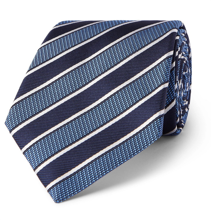 Photo: CANALI - 8cm Striped Silk-Jacquard Tie - Blue