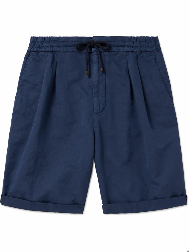 Photo: Brunello Cucinelli - Wide-Leg Pleated Linen and Cotton-Blend Drawstring Shorts - Blue