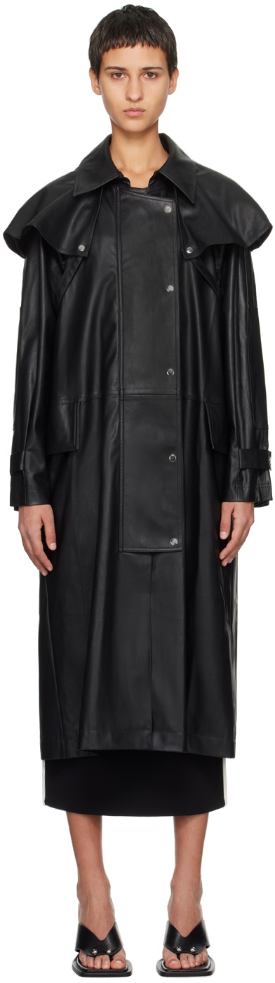 Photo: Paris Georgia Black Emma Faux-Leather Trench Coat