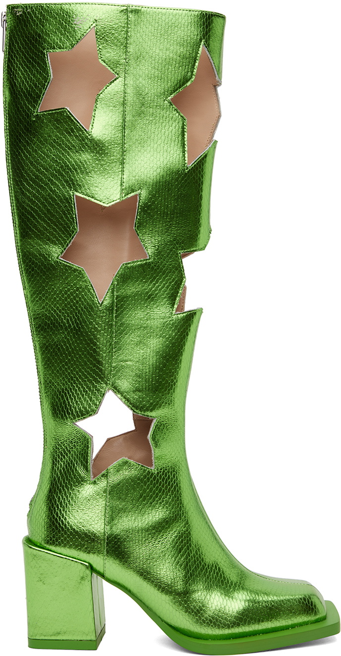 ANDREJ GRONAU SSENSE Exclusive Green Snake Star Cut Boots
