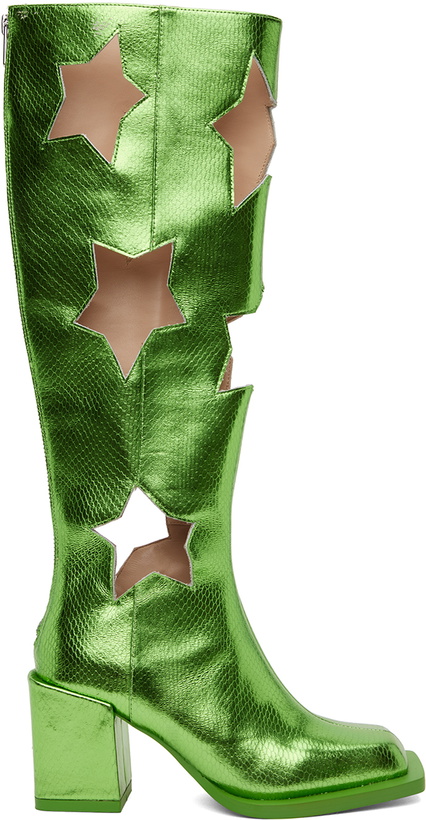 Photo: ANDREJ GRONAU SSENSE Exclusive Green Snake Star Cut Boots