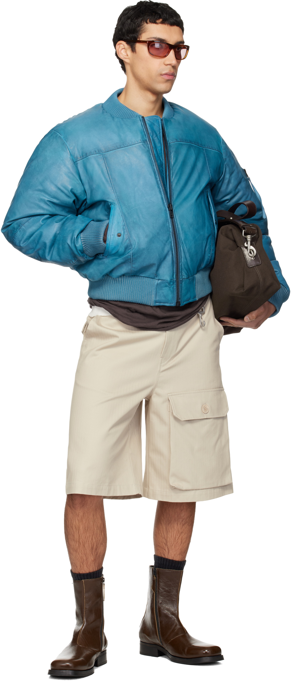 Deadwood Blue Bofinger Padded Leather Bomber Jacket