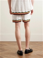 Casablanca - Straight-Leg Logo-Appliquéd Striped Crocheted Cotton Shorts - White