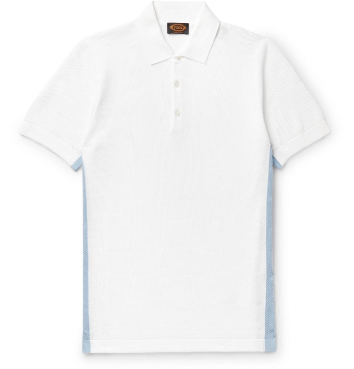 Photo: Tod's - Striped Cotton-Piqué Polo Shirt - White