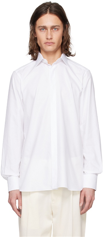 Photo: ZEGNA White Spread Collar Shirt