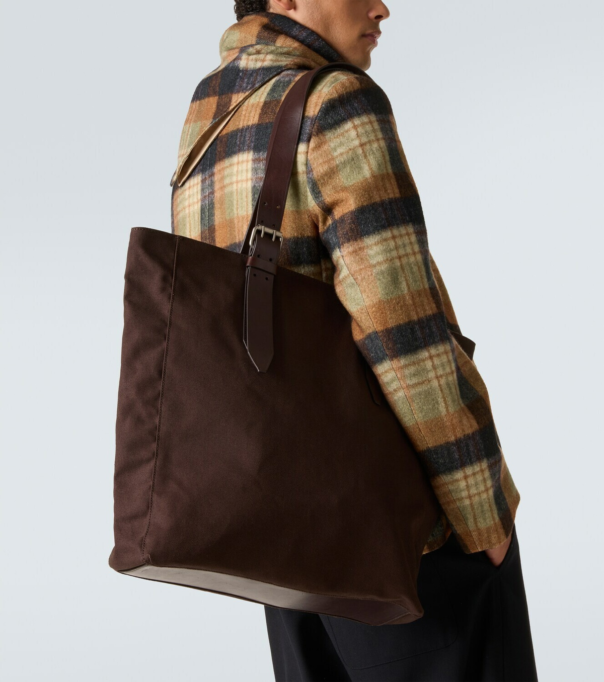 Dries Van Noten Leather-trimmed cotton canvas tote bag