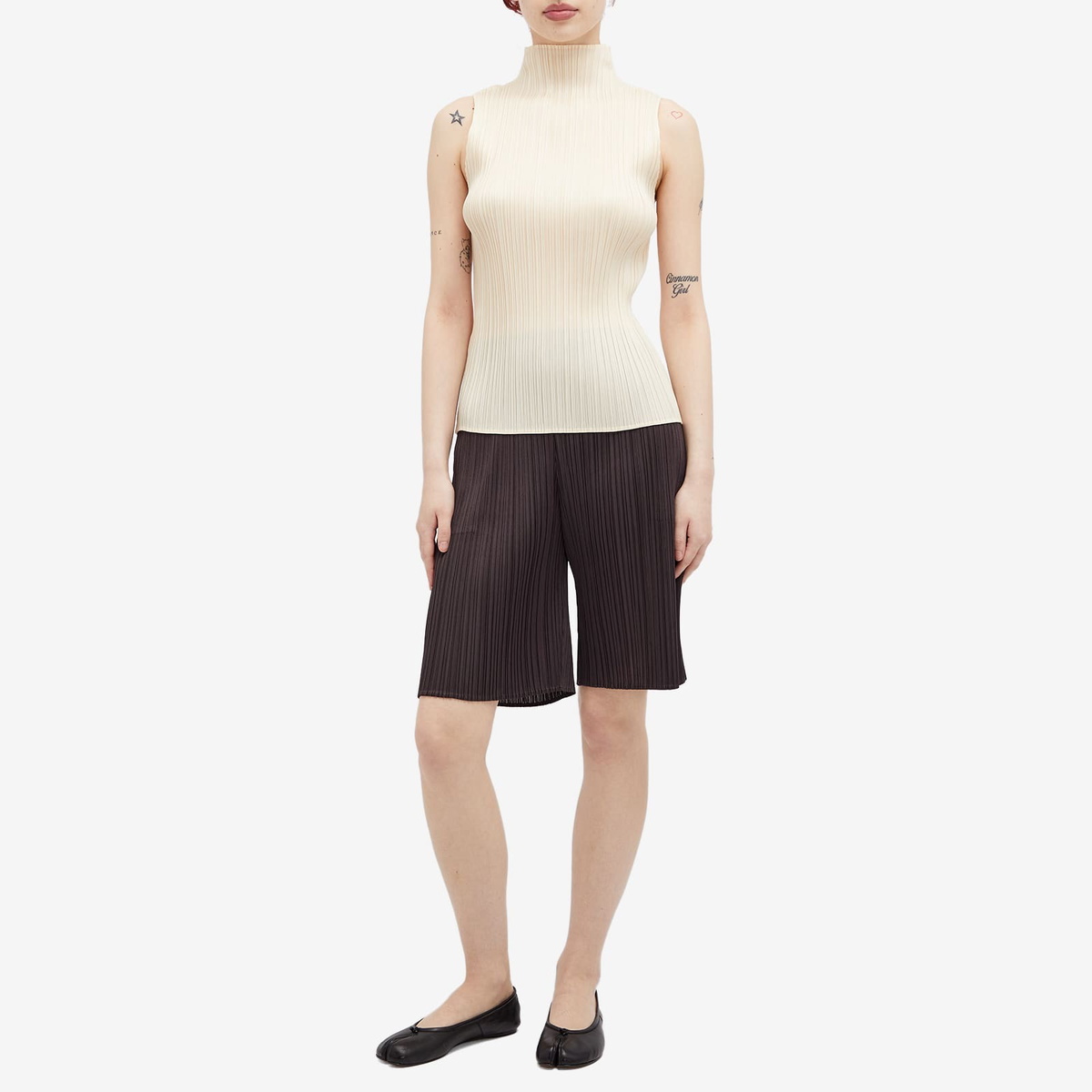 Pleats Please Issey Miyake Women's Colourful Basics Roll Neck Vest in Neutrals
