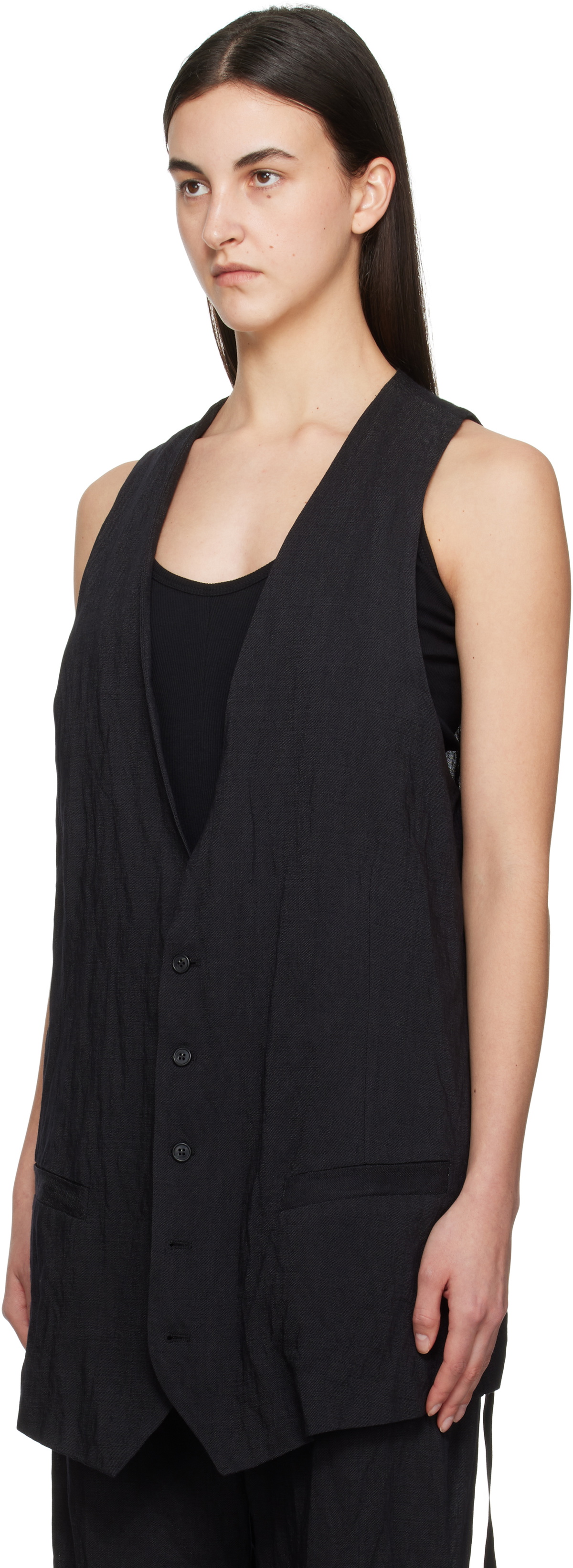 MM6 Maison Margiela Black Crinkled Metallic Tailoring Vest