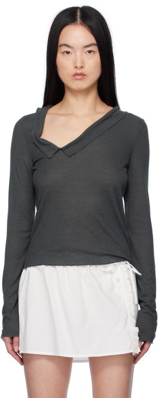 Photo: Deiji Studios Gray Cross Collar Top