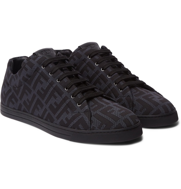 Photo: Fendi - Leather-Trimmed Logo-Jacquard Mesh Sneakers - Black
