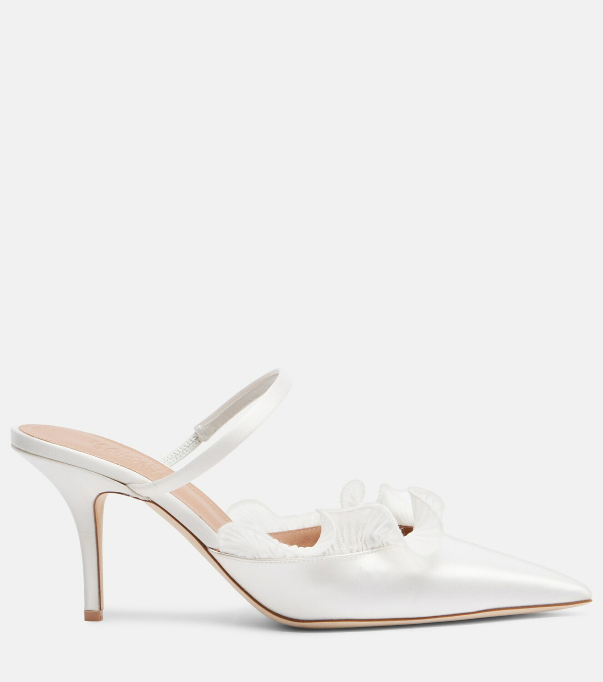 Malone Souliers Cecile 70 ruffled satin mules
