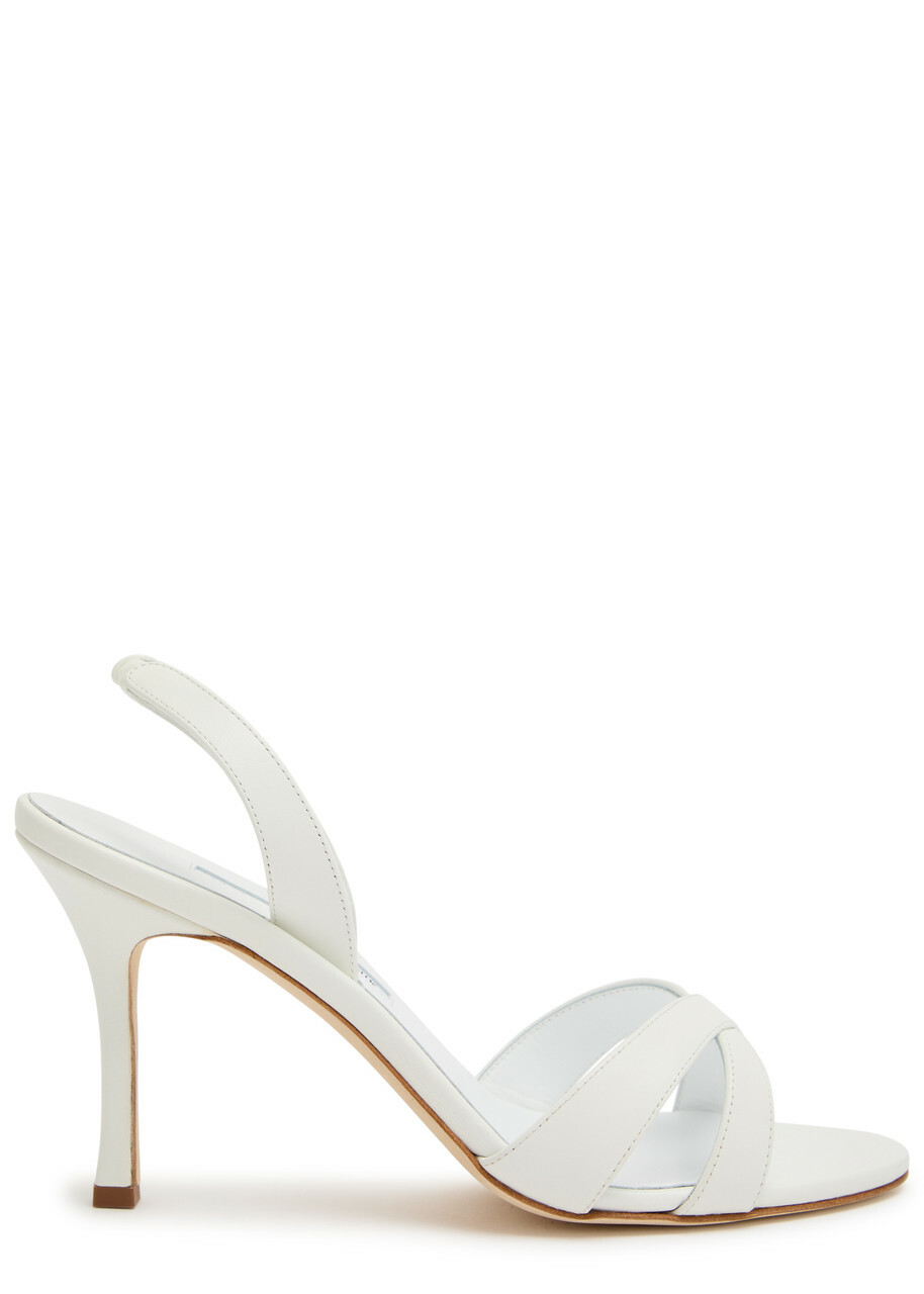 Manolo Blahnik Callasli 90 Leather Slingback Sandals White