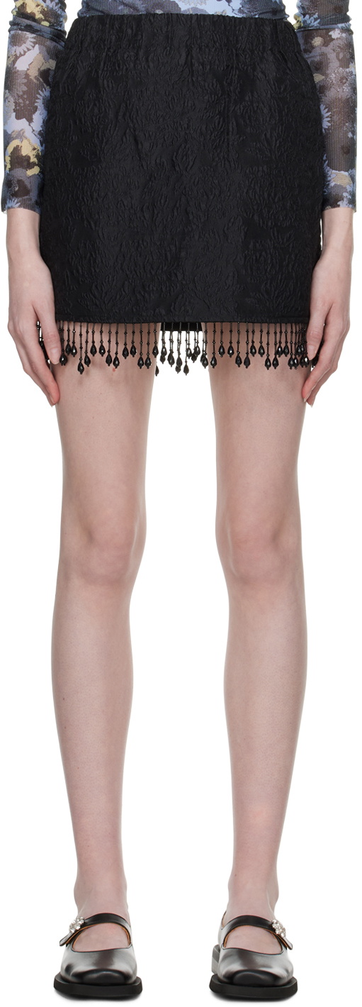 GANNI Black Beaded Fringe Miniskirt