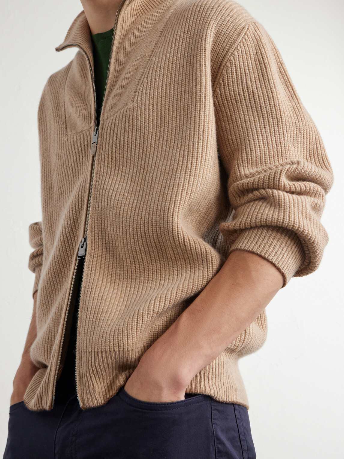 Canali - Wool and Cashmere-Blend Zip-Up Sweater - Neutrals