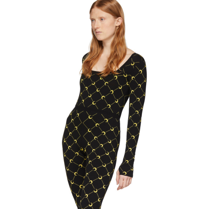 Marine Serre Black Fitted Jacquard All Over Moon Jumpsuit Marine Serre