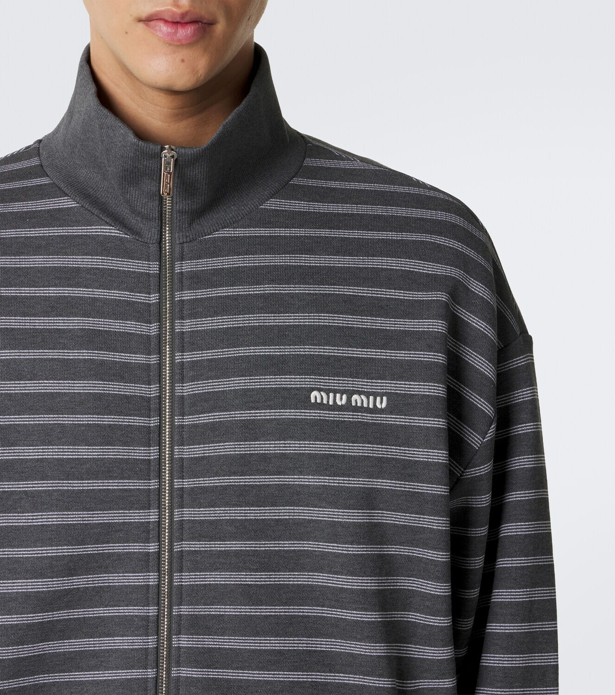 Miu Miu Striped oversized cotton fleece sweatshirt