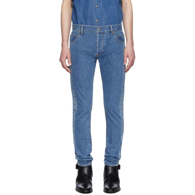 Photo: Balmain Blue Logo Slim Jeans