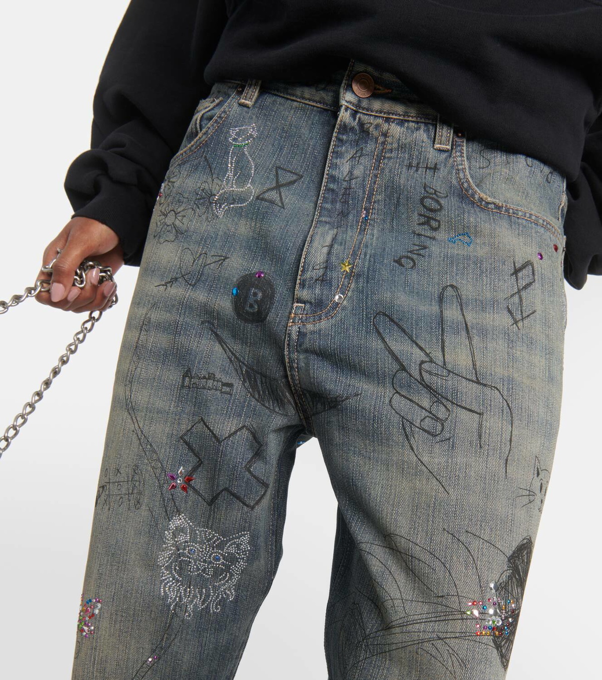 関税込【BALENCIAGA】chain-embellished jeans Balenciaga Embellished wide-leg jeans Balenciaga