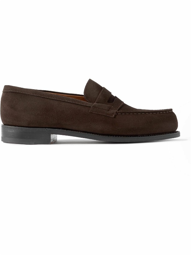 Photo: J.M. Weston - 180 Moccasin Suede Penny Loafers - Brown