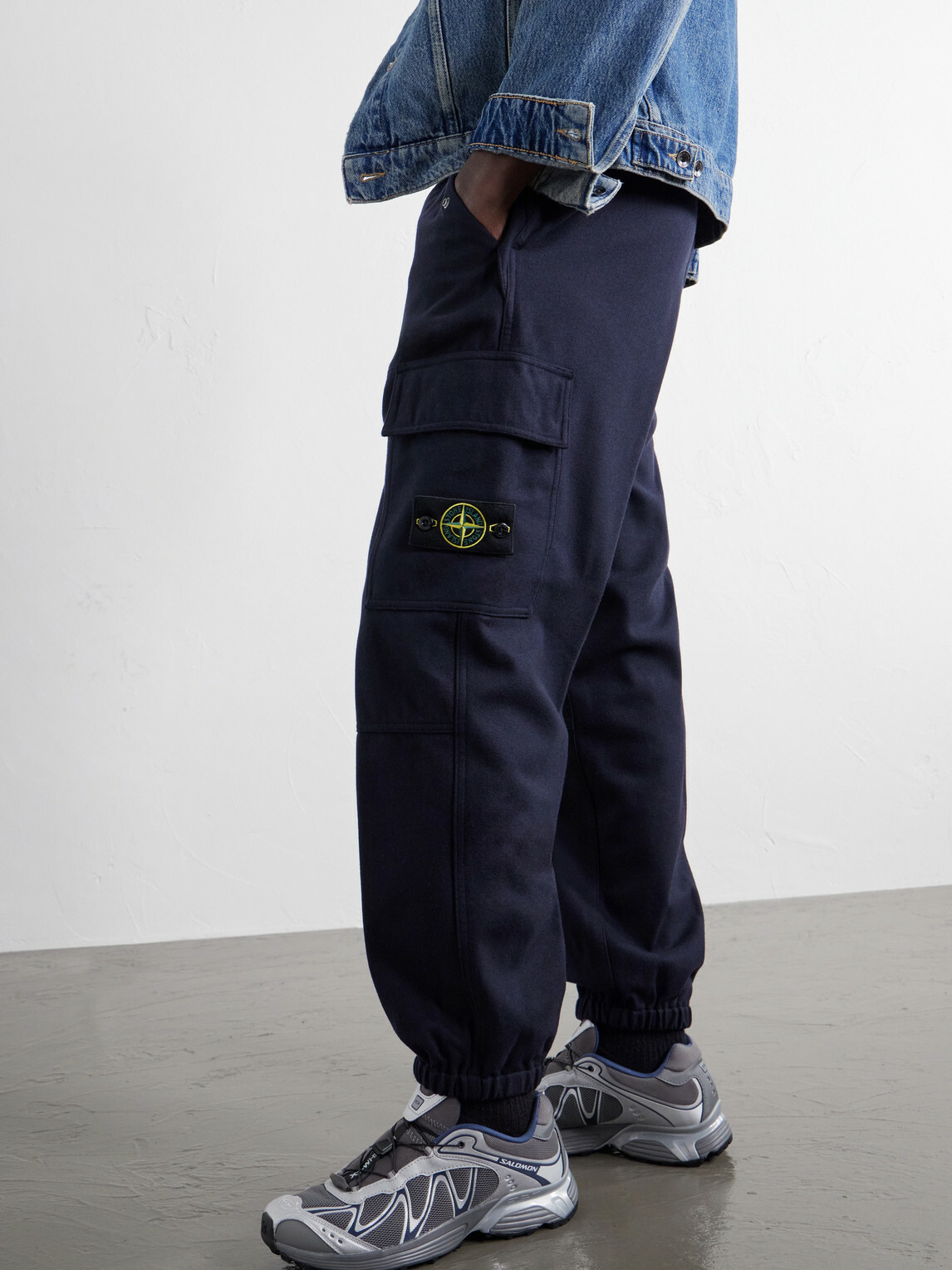 Stone Island - Garment-Dyed Wool-Blend Nylon Flannel-TC Cargo Sweatpants - Blue