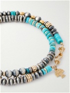 Peyote Bird - Le Mans Silver, Gold-Plated and Turquoise Beaded Wrap Bracelet