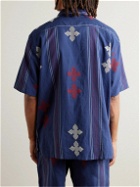 Kardo - Convertible-Collar Embroidered Striped Cotton Shirt - Blue