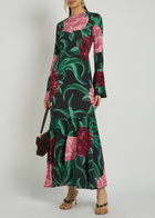LA Double J Alba Floral-print Stretch-jersey Maxi Dress Black