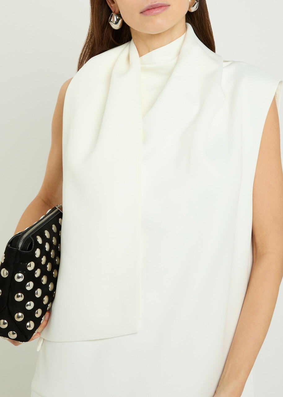 Khaite Loell Draped Crepe de Chine Midi Dress Off White