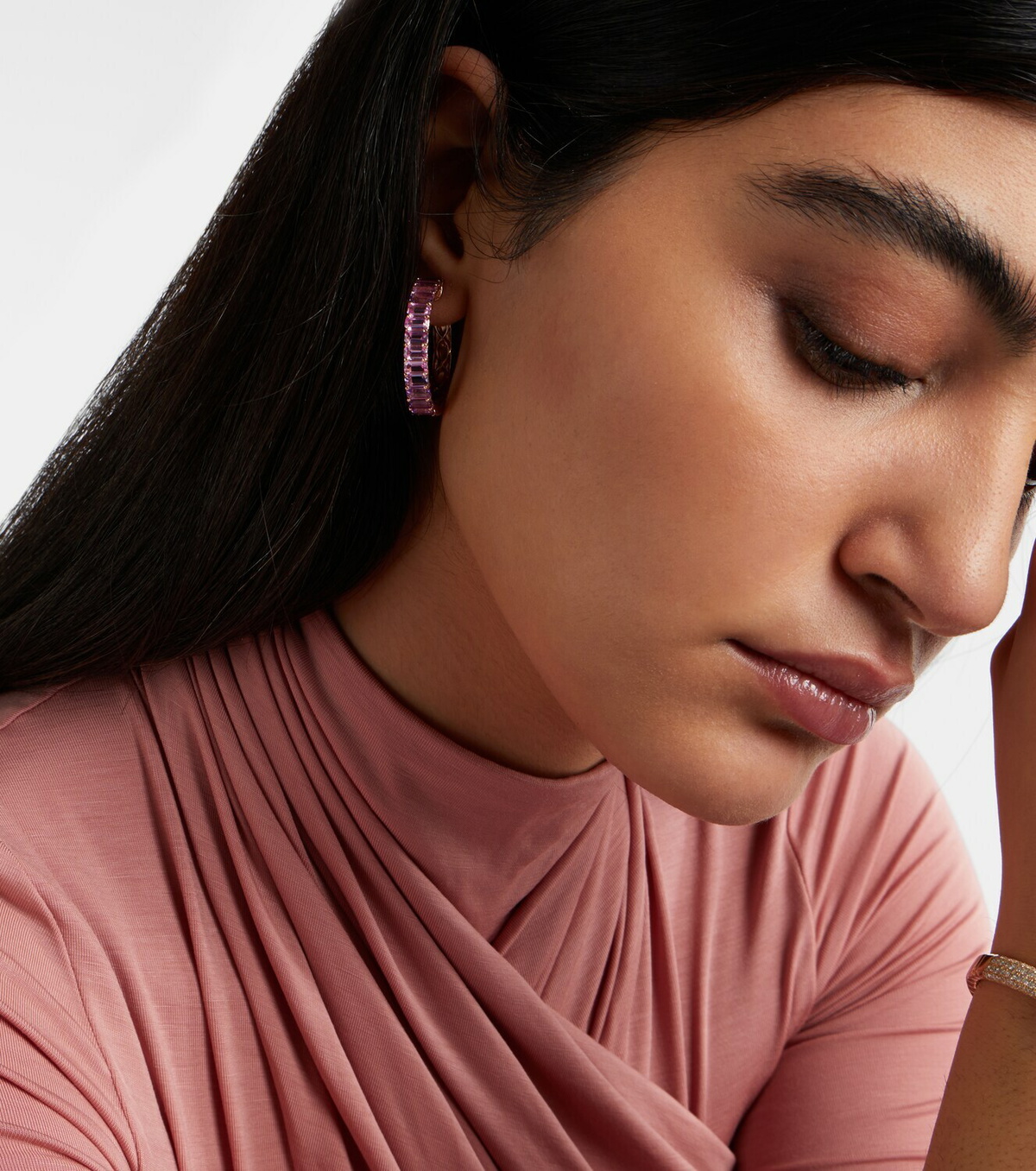 Shay Jewelry 18kt rose gold hoop earrings with sapphires and amethysts