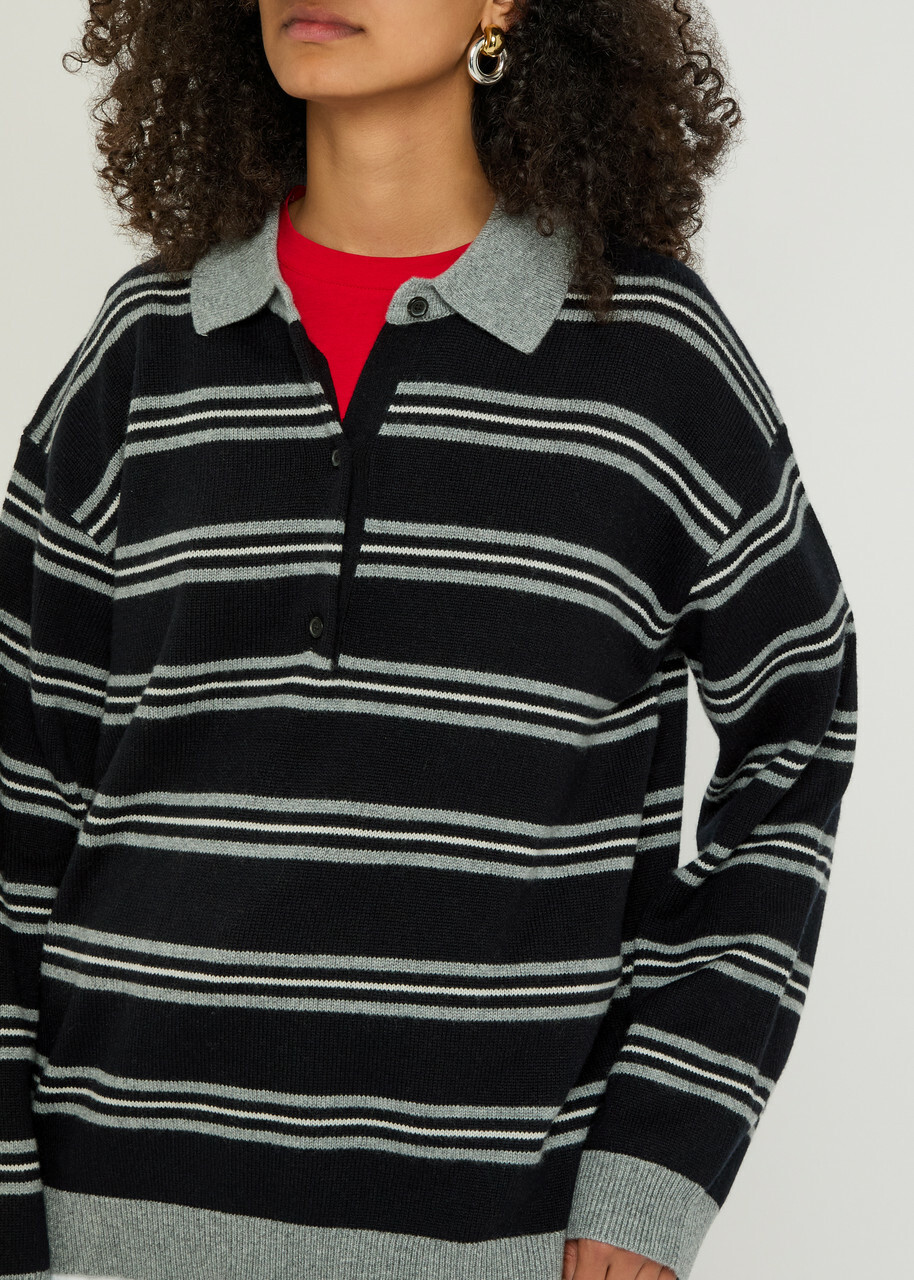Nili Lotan Galvez Striped Cashmere Polo Jumper Grey