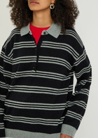Nili Lotan Galvez Striped Cashmere Polo Jumper Grey