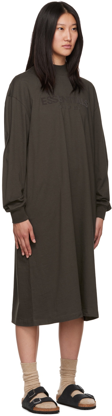 Essentials Gray Long Sleeve Midi Dress
