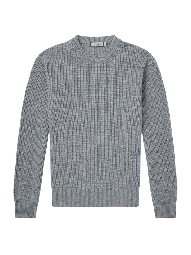 Photo: Canali - Ribbed Wool and Cashmere-Blend Sweater - Gray