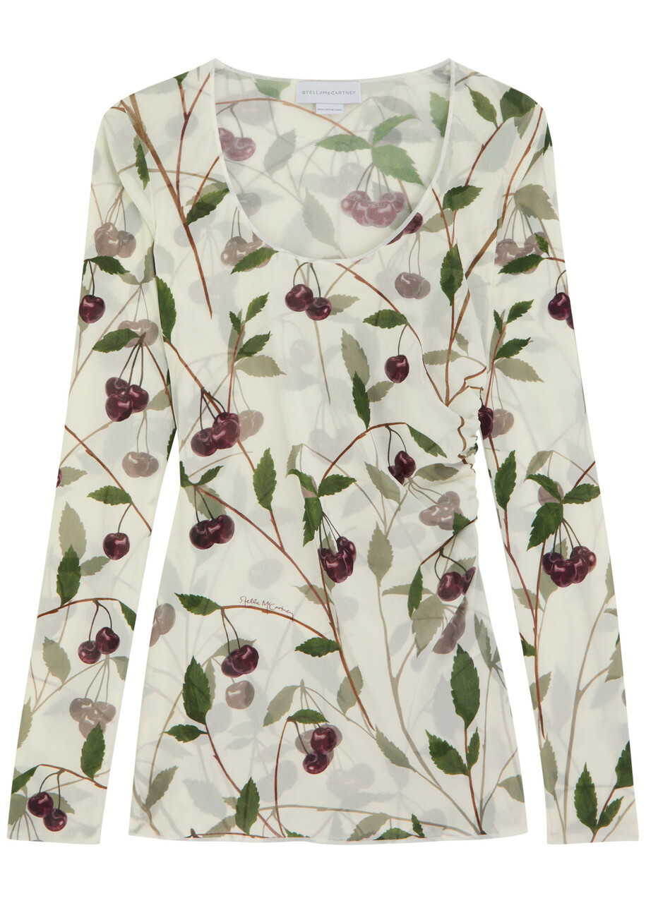 ★STELLA McCARTNEY直営店★チェリー メッシュ ミディドレス Stella Mccartney Cherry Print Mesh top Cream Stella McCartney