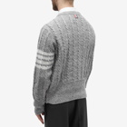 Thom Browne Men's 4 Bar Donegal Cable Crew Knit in Light Grey