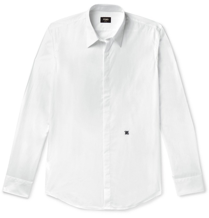 Photo: Fendi - Slim-Fit Logo-Embroidered Cotton-Poplin Shirt - White
