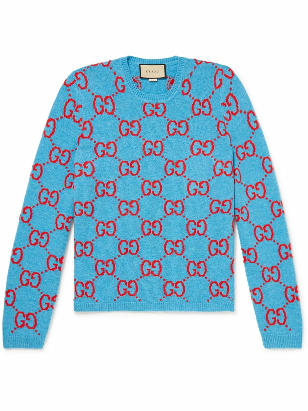 Photo: GUCCI - Logo-Jacquard Wool Sweater - Blue