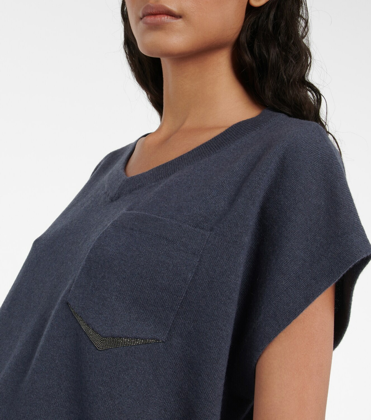 Brunello Cucinelli Brunello Cucinelli Chocolate mesh top with sequins main image 1