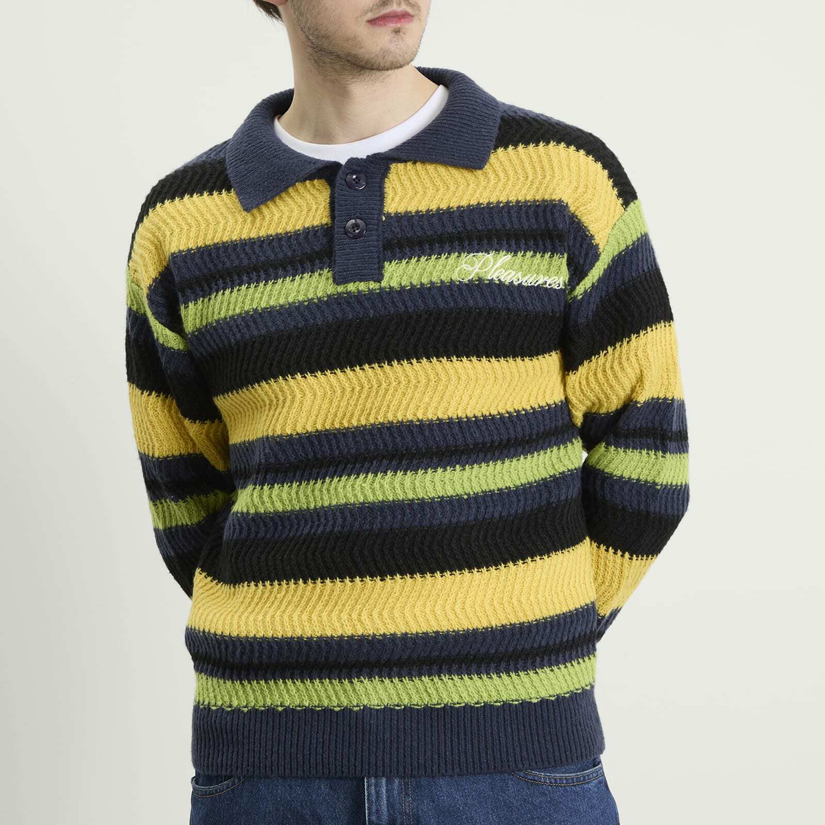 Pleasures Men's Cooper Polo Sweater in Yellow