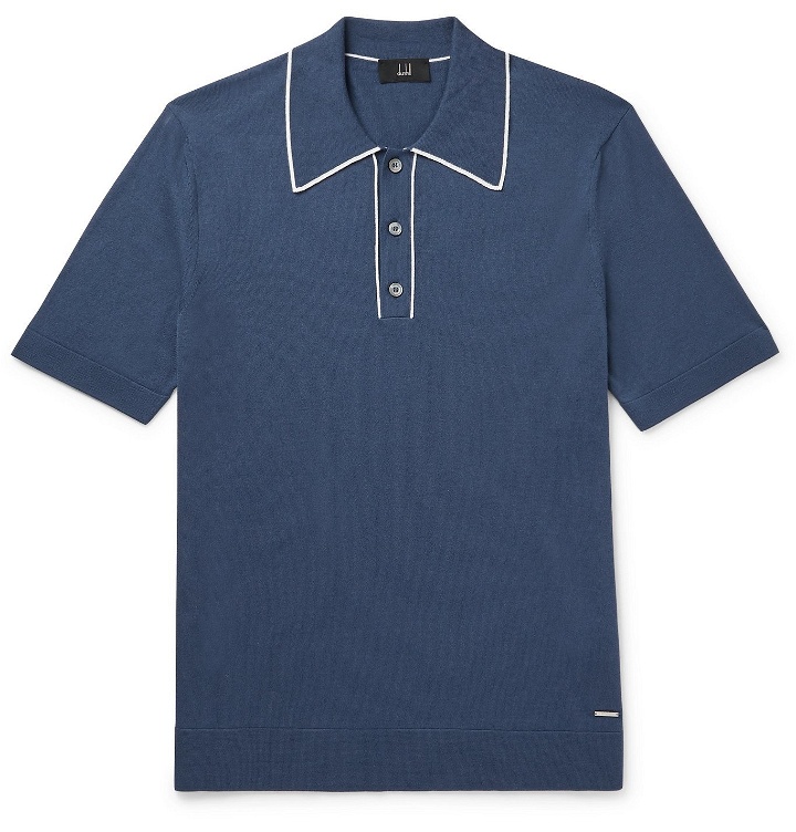 Photo: Dunhill - Contrast-Tipped Pima Cotton-Jersey Polo Shirt - Blue