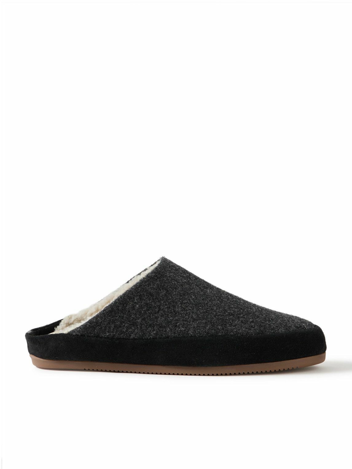 Mulo - Suede-Trimmed Shearling-Lined Wool Slippers - Gray