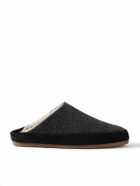 Mulo - Suede-Trimmed Shearling-Lined Wool Slippers - Gray