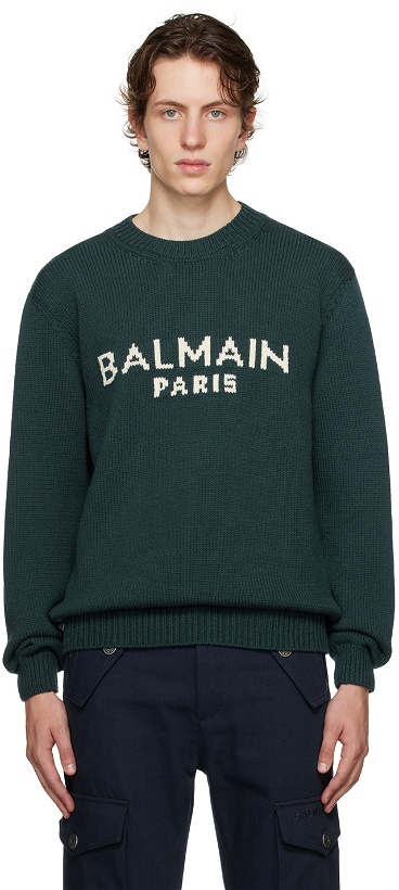 Photo: Balmain Green Jacquard Sweater