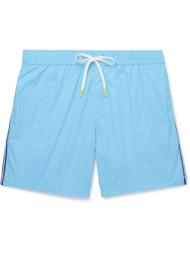 Photo: HARTFORD - Slim-Fit Mid-Length Striped Swim Shorts - Blue