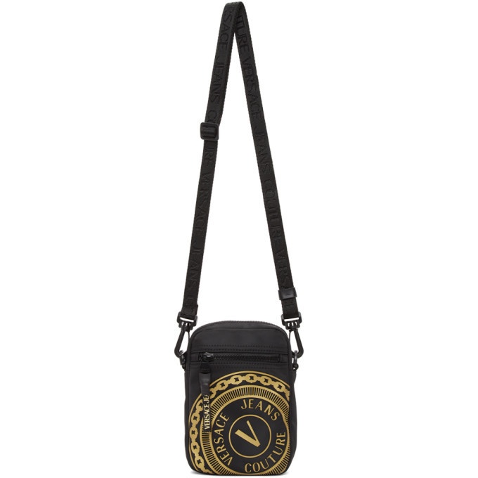 Photo: Versace Jeans Couture Black and Gold Big Logo Crossbody Bag