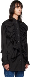 Meryll Rogge Black Tuxedo Ruffle Shirt Minidress
