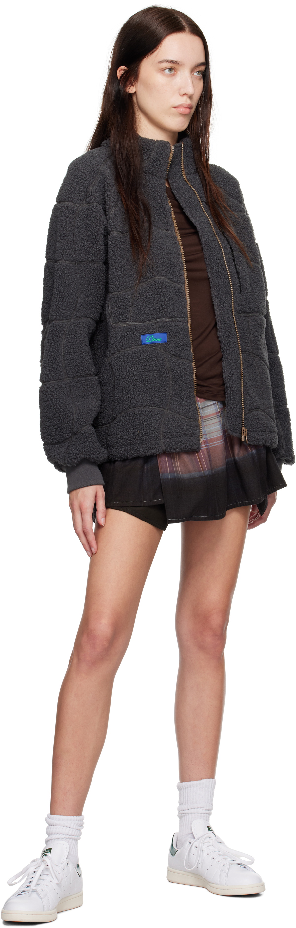 Dime Gray Coverstitch Sherpa Fleece Jacket