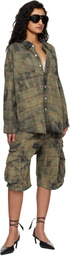 R13 Green & Navy Bermuda Cargo Shorts
