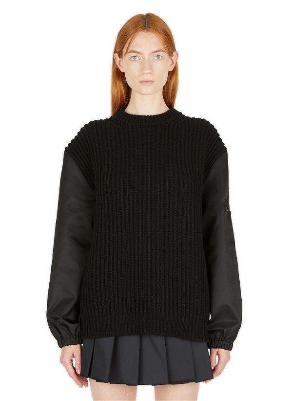 Photo: Contrast Sleeve Military Sweater in Black