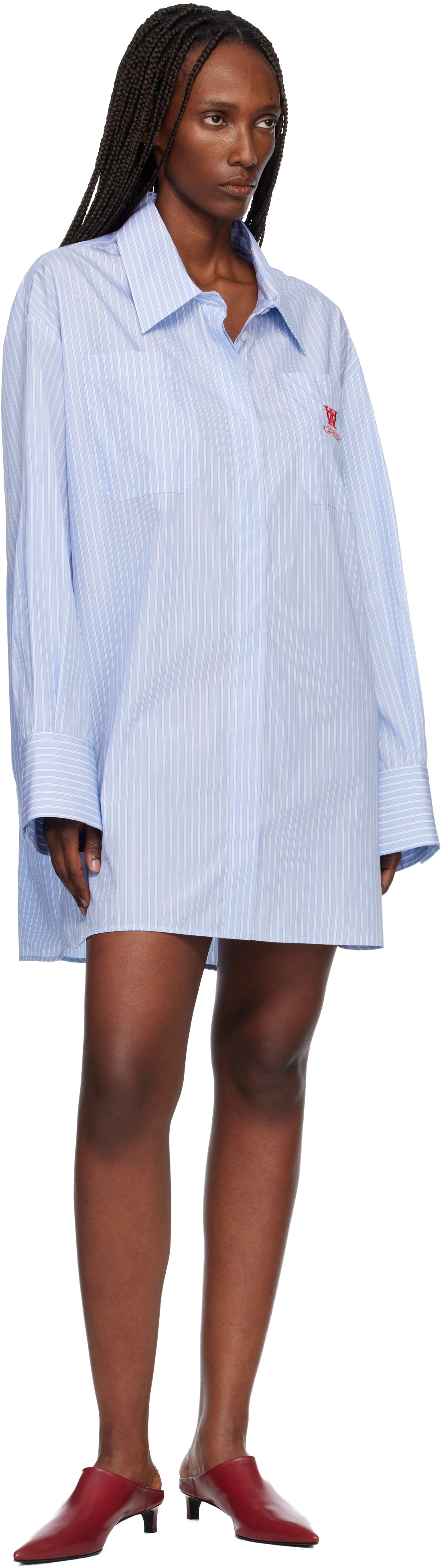 Off-White Blue Striped Poplin Shirt Minidress